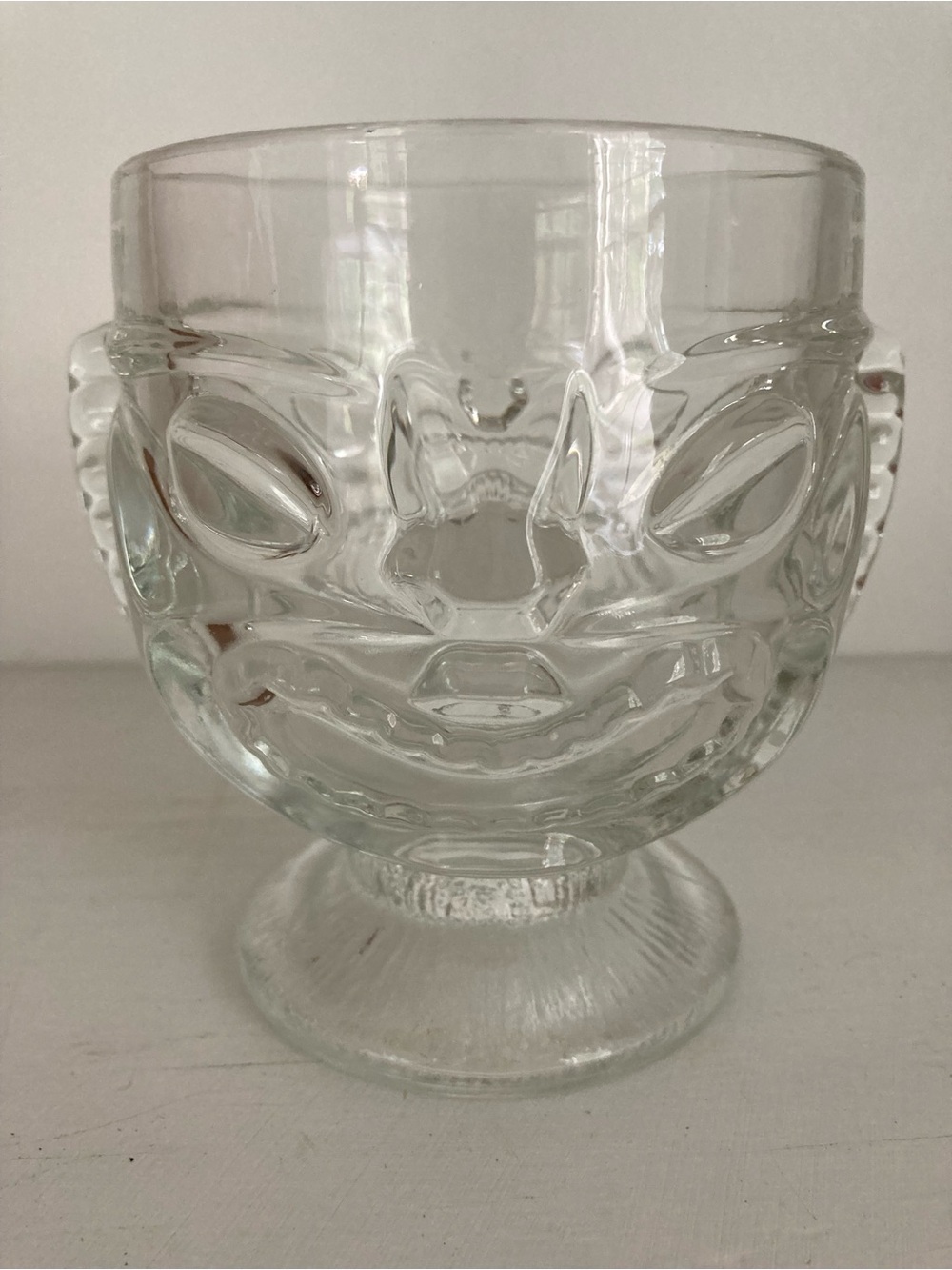 Vintage | Indiana Glass Clear Glass Tiki Happy/Sad Goblet